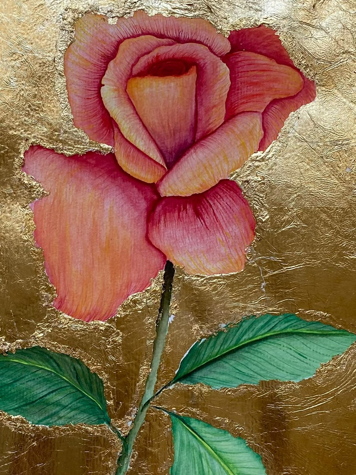 Rosa Rose auf echtem Blattgold